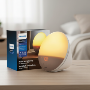 Philips Wake-up Light, farbige Sonnenaufgangssimulation, 20 Lichtstärken, 7 natürliche Klänge, Mitternachtslicht (Modell HF3531/01)