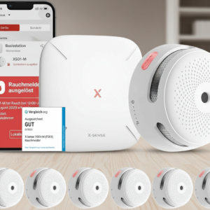 X-Sense Smart Rauchmelder XS01-M mit SBS50 Basisstation, Zertifiziert nach EN 14604, vernetzbare Funkrauchmelder mit WLAN, kompatibel mit der X-Sense Home Security App, weiß, FS61, 6 Stück