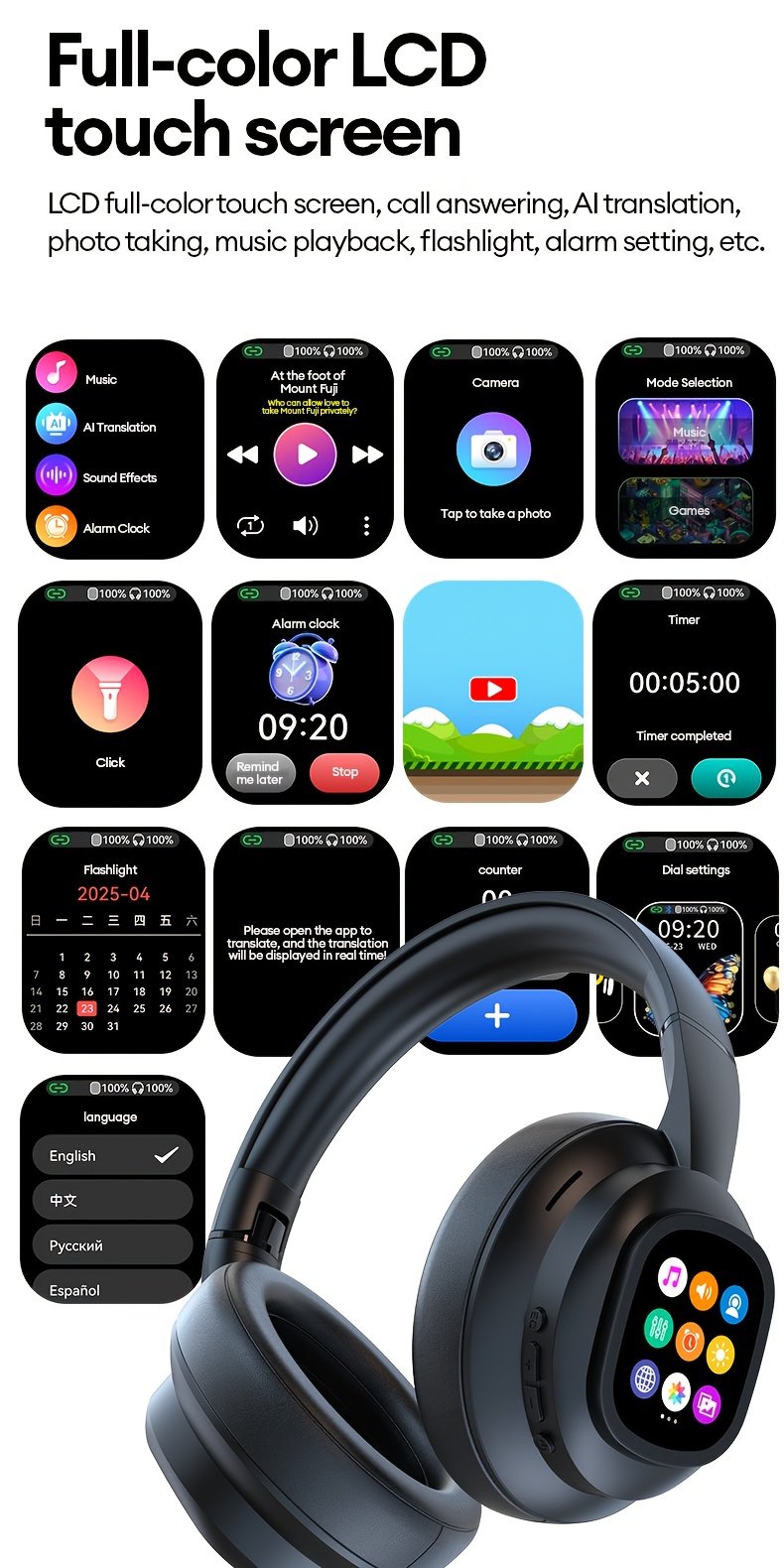 HYUNDAI HY - X1 PRO AI Translation LCD Touch Global Business Travelers International Meetings 2026 Trendy Headphones